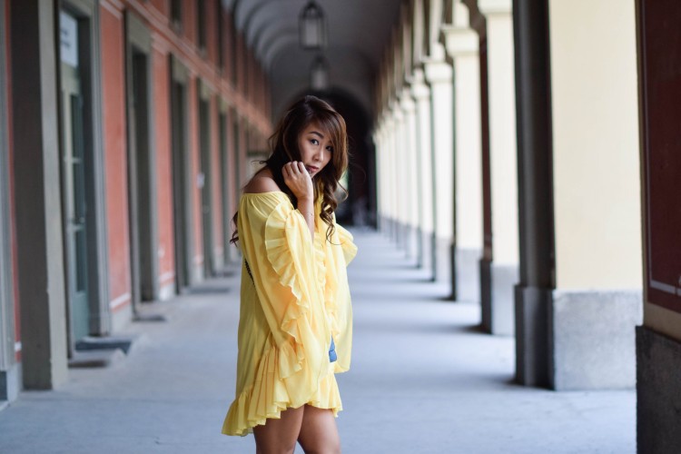 Yellow ruffle swing dress