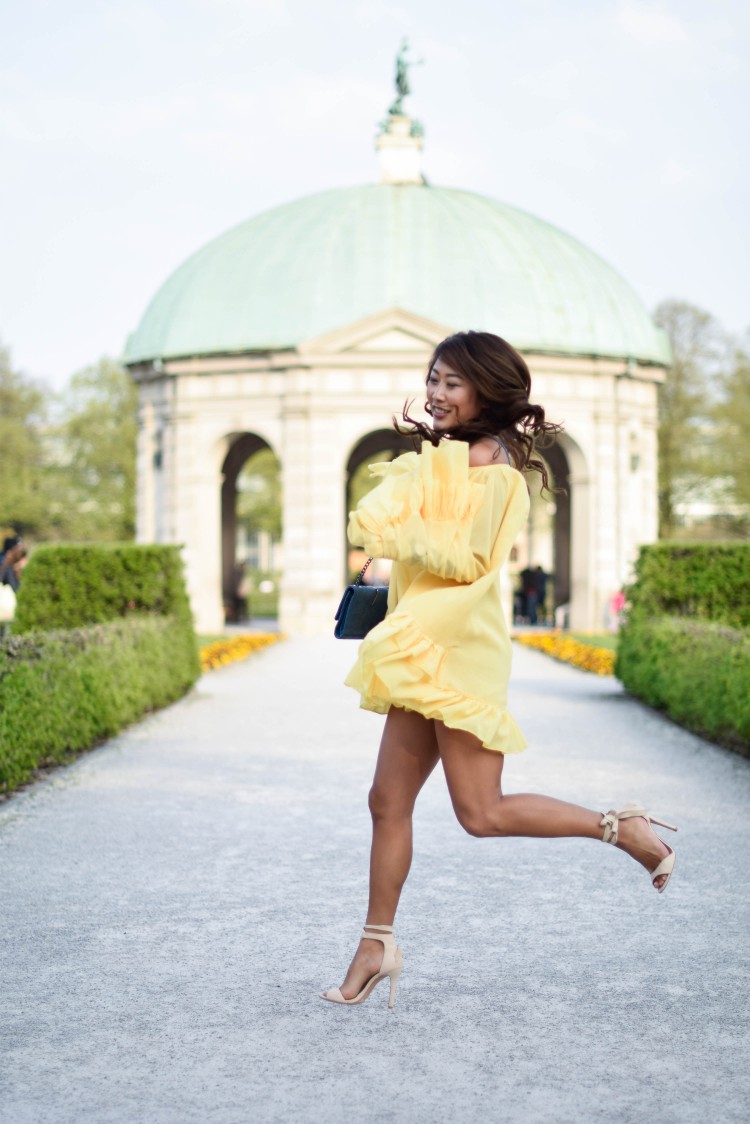 Yellow ruffle swing dress jump